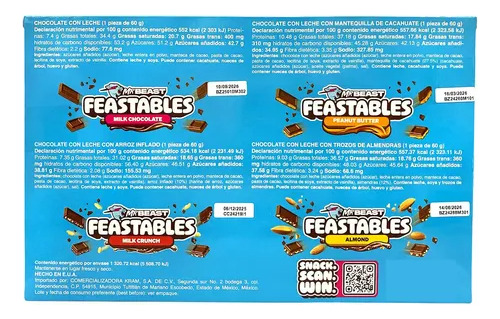 Mr Beast Feastables Surtido De Chocolates Con Leche 4/60g