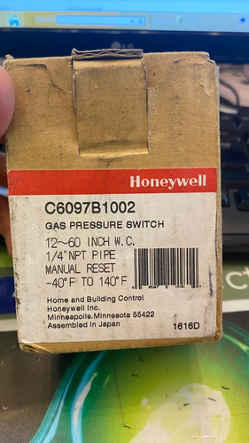Honeywell C6097b1002 Gas Pressure Switch 1/4in Npt 12-60in
