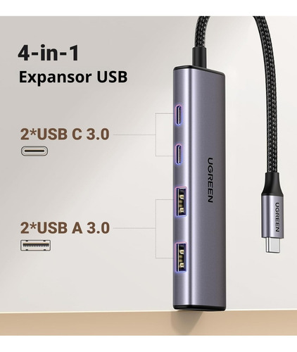 Hub Usb-c 4 En 1 Cm473 Ugreen 2 Usb-a 3.0 Y 2 Usb-c 5gbps