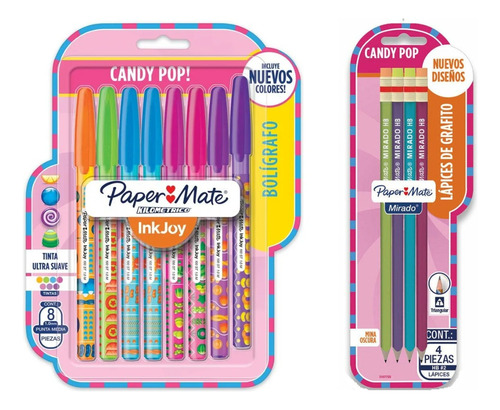 8 Boligrafos De Colores + 4 Lapiz Negro Paper Mate Candy Pop