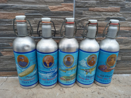 5 Antiguas Botellas De Cerveza En Aluminio C/tapon Ceramico (Usado)
