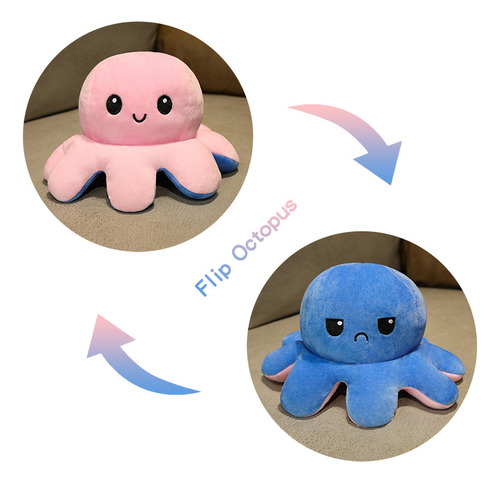Zn Gran Peluche Pulpo Reversible Con Colores Intercambiables