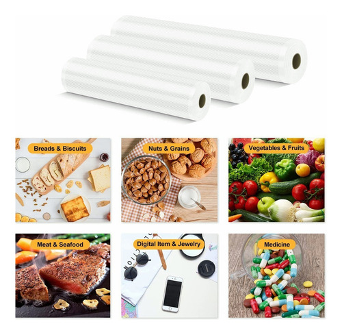 Para Bolsas Para Sellar Alimentos Al Vacío, 3 Rollos
