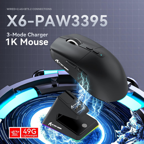 Mouse Gamer X6 Attack Shark Tri Mode 26000 Dpi Paw3395