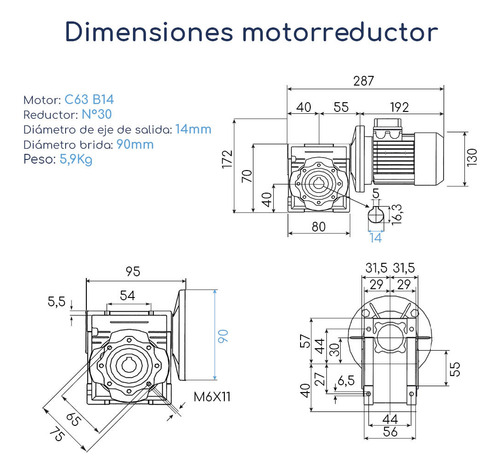 Motorreductor Trifásico 4hp Caja 110 1:60 25rpm 620n.m