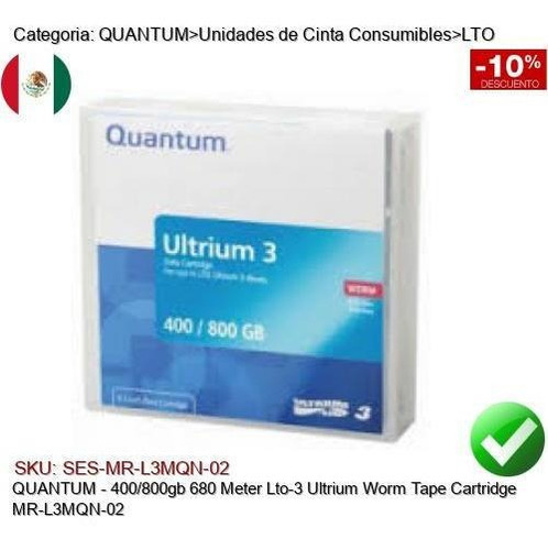 Imagen 1 de 1 de 400/800gb 680mt Lto3 Ultrium Worm Cinta Respaldo Mr-l3mqn-02