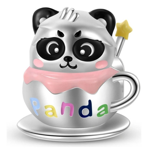 Charm O Dije De Panda Con Taza. Plata 0.925, Diseño Único