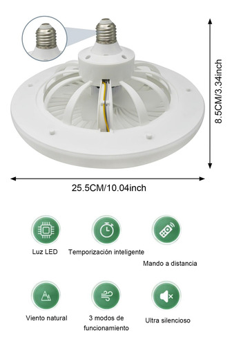 Lámpara Ventilador De Techo 3 Velocidades De Viento,remoto 25.5 Cm 50/60hz Blanco Blanco Plástico 5