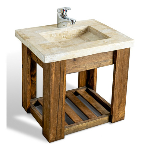 Imagen 4 de 8 de Vanitory Colgante 40cm Bacha Travertino Griferia