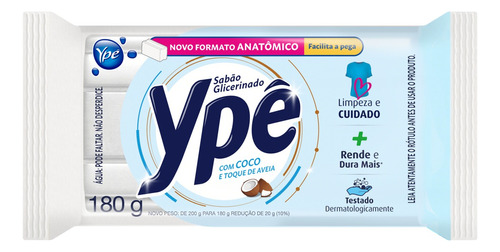 Sabão em pão Ypê Glicerinado coco  180 g 