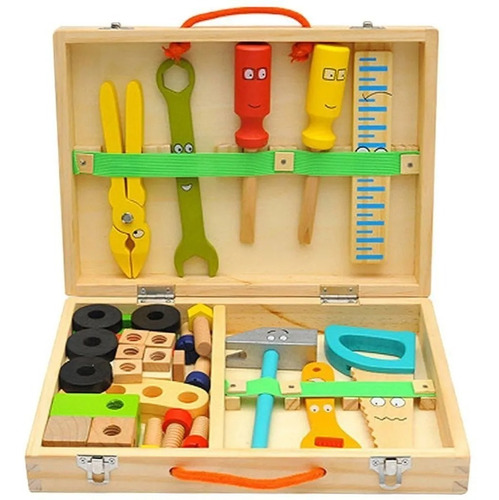 Kit Caja De Herramientas Para Niños Madera Motricidad 36pzas