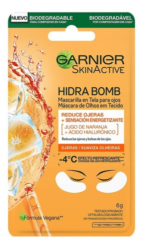 Imagen 2 de 7 de Mascarilla Tela Ojos Hidra Bomb Garnier, 1 Pza