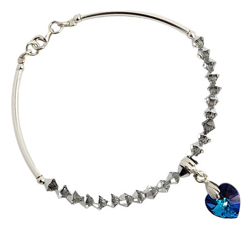 Pulsera Cristal Swarovski Plata Con Dije Corazón Heliotro 