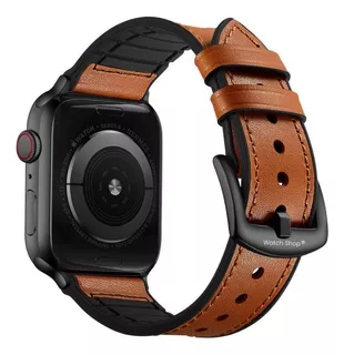 Pulseira De Couro Com Interior Silicone Para Apple Watch