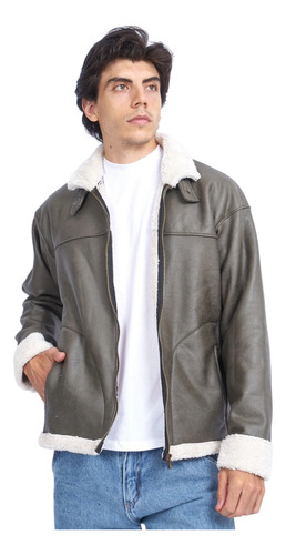 Campera De Cuero Craquelado Con Peluche Para Hombre Kiev Ba