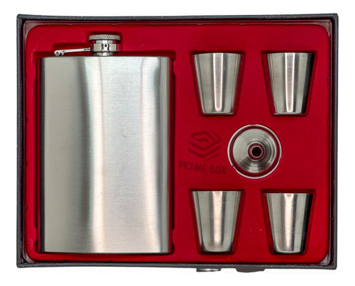 Cantil De Bolso Prata Com 4 Copos 1 Funil 270ml Wisky Vodka