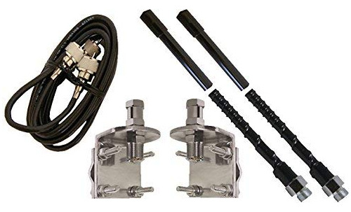 Kit Antena Radio Cb Fibra Vidrio Negra Dual 4 Pie Soporte