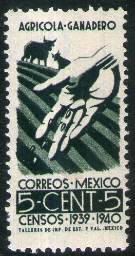 México Sello Mint Censo Nacional = Alegoría Agricultura 1939