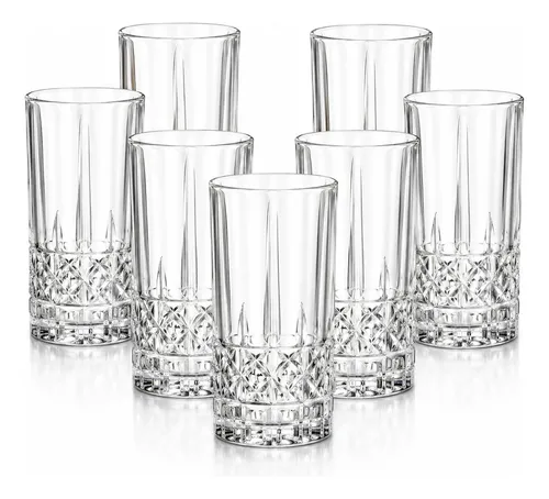 Jogo ​6 Copos Altos Importado Lapidado ​350ml Luxo Lijita Transparente
