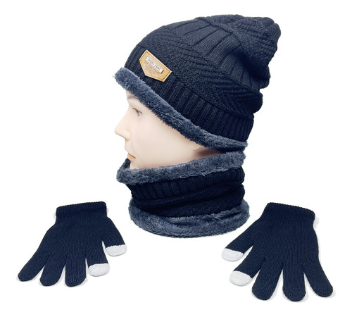 Gorro Bufanda Guantes Hombre Set Caliente Transpirable Suave