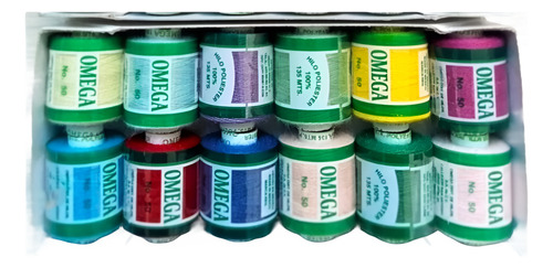 12 Tubos Hilo De Poliéster 135 Mt C/u Colores Modista, Omega