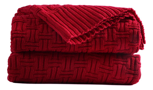 Agool Manta De Punto De Algodón Rojo Para Sofá, Sillones, Ca