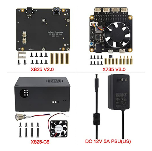 Geekworm Para Raspberry Pi 4, X825 V2.0 Sata Hdd/ssd De 2,5