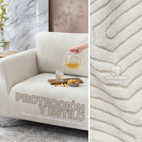 Protector Cubre Sala Elástico Ajustable 3 Piezas Real Textil Marfil Lisa
