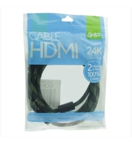 Cable Hdmi Ghia Gcb-022 2 M Cobre Bolsa Negro Verde