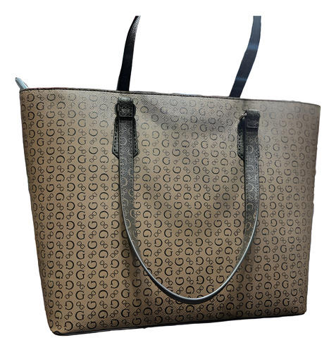Bolsa Tote Guess Color Cafe Para Dama, Amplia Y Versatil Marrón Claro Lisa Plata Marrón Oscuro