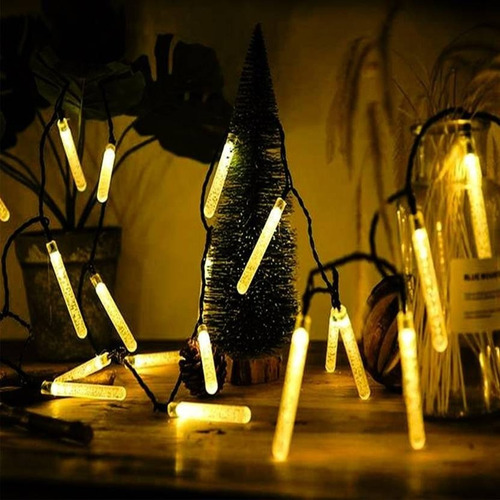 Imagen 2 de 9 de Palitos Led 100mm Guirnalda X40 Blanco Calido Pilas Estilo Nieve Hielo Navidad Decoracion Shox Palermo