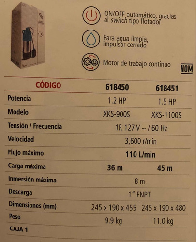 Bomba Sumergible 1.5hp Alta Presión Iusa 618451 C/ Flotador