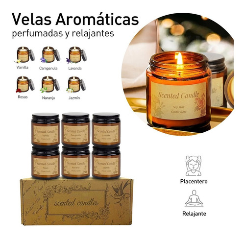 6 Velas Aromáticas Decorativas 100% Soya Aromaterapia 3.5oz