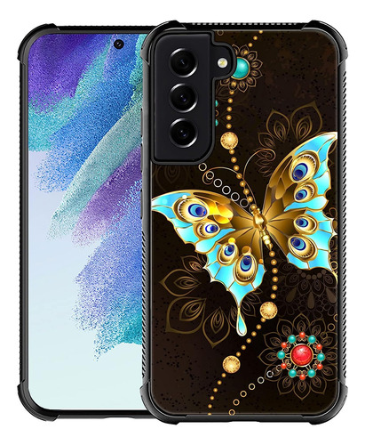 Funda Negra Billetera Mariposa Para Samsung Galaxy S21 Ul...