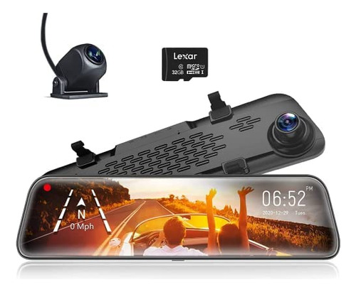 Wolfbox 12 ?? Mirror Dash Cam Camara De Respaldo, 1296p Full