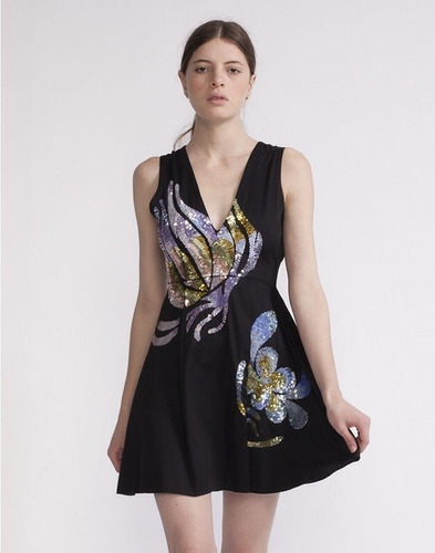 Vestido De Fiesta Importado Bordado Cynthia Rowley Original