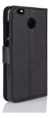 Capa Flip Carteira Couro Redmi 4x 5.0 + Película De Gel Top Cor Preta Leather Wallet