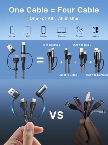 Cable De Carga 4 En 1 Adaptador Usb C Iluminado A Usb C 60 W