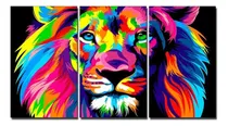 Comprar Kit Quadros Decorativos Leão 3 Partes Hall Sala Quarto