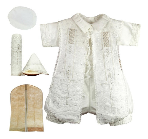 Ropón Bautizo Niño + Kit Vela Traje Bautizo Espíritu Santo