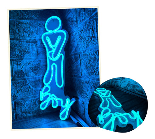 Letrero Neon Baño Boy Efecto Espejo (wc Hombres)
