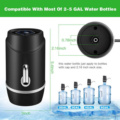 Dispensador De Agua Recargable Usb Para Garrafón 5 Galones Negro