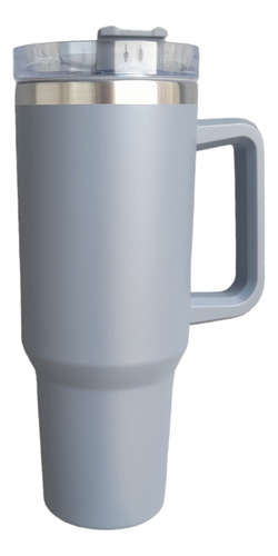 Vaso Mug Térmico Con Asa Y Bombilla Acero Inox 1200ml Color Gris Liso