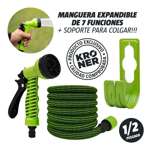 Manguera Expandible 1/2 X 15 Mts Kroner + Pistola + Soporte