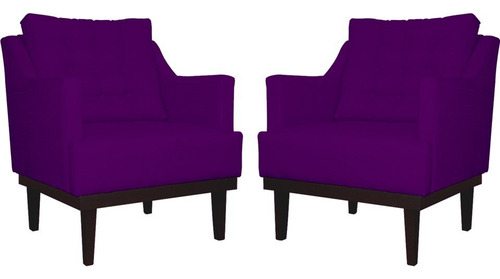Kit 2 Poltronas Decorativa Juliete Suede Roxo Pés Tabaco