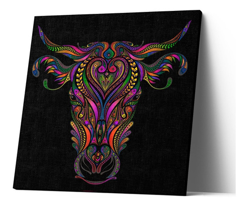 Cuadro Canvas Toro Estilo Huichol Colores 40x40 Cm