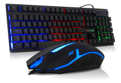 Teclado Gamer Rgb C/mouse Optico 2400 Dpi - Fio Usb Cor De Teclado Preto Idioma Português Brasil
