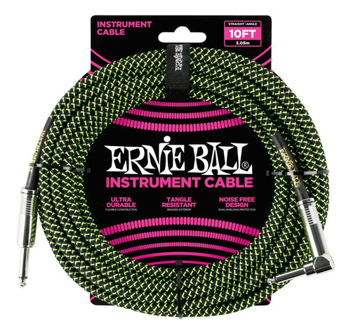Cable De Instrumento Trenzado Verde/negro 3m Ernie Ball 6077