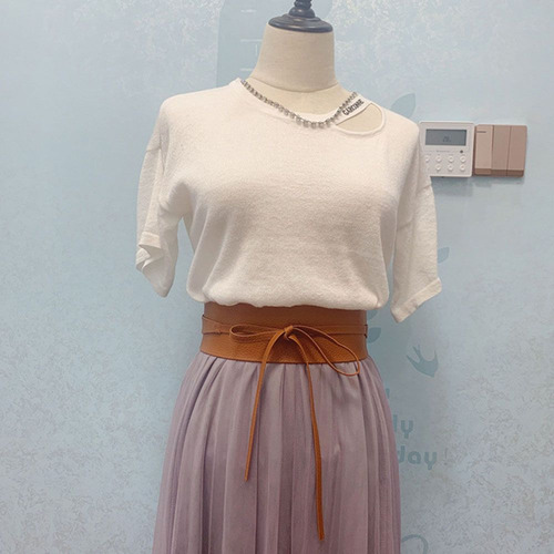 Vestido Elástico Ancho Con Cinturón De Cintura A Juego Para