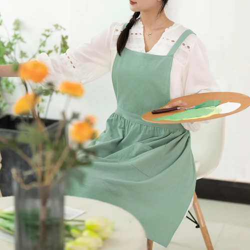 Vestido Con Delantal De Lino Y Algodón Para Mujer